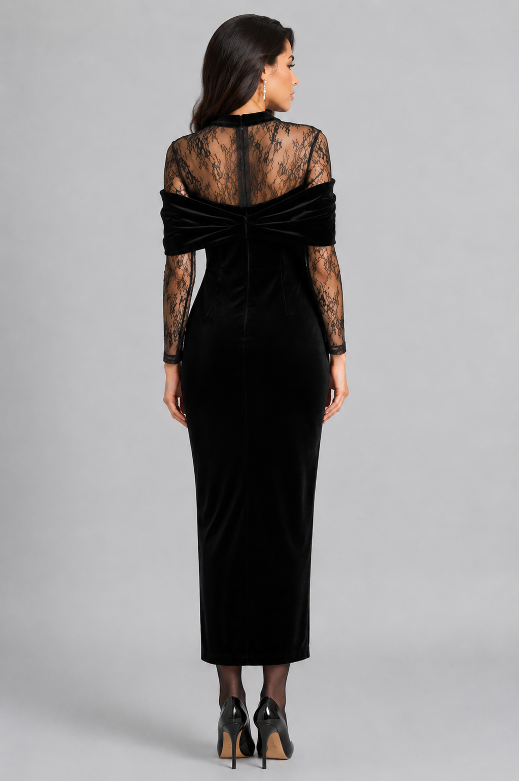 ELSKE | Midikleid mit transparenten Spitzenärmeln