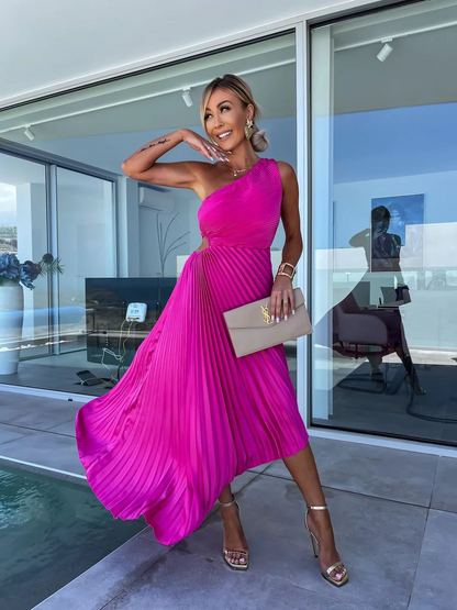 ELLA | Ein-Schulter-Plissee-Midikleid
