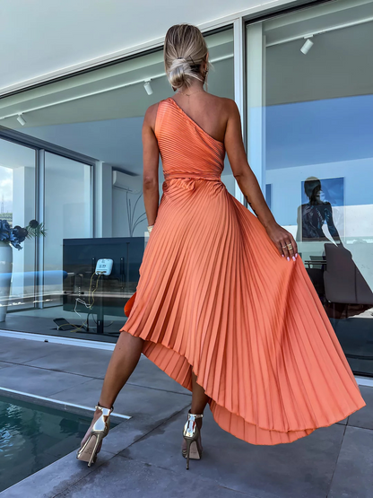 ELLA | Ein-Schulter-Plissee-Midikleid