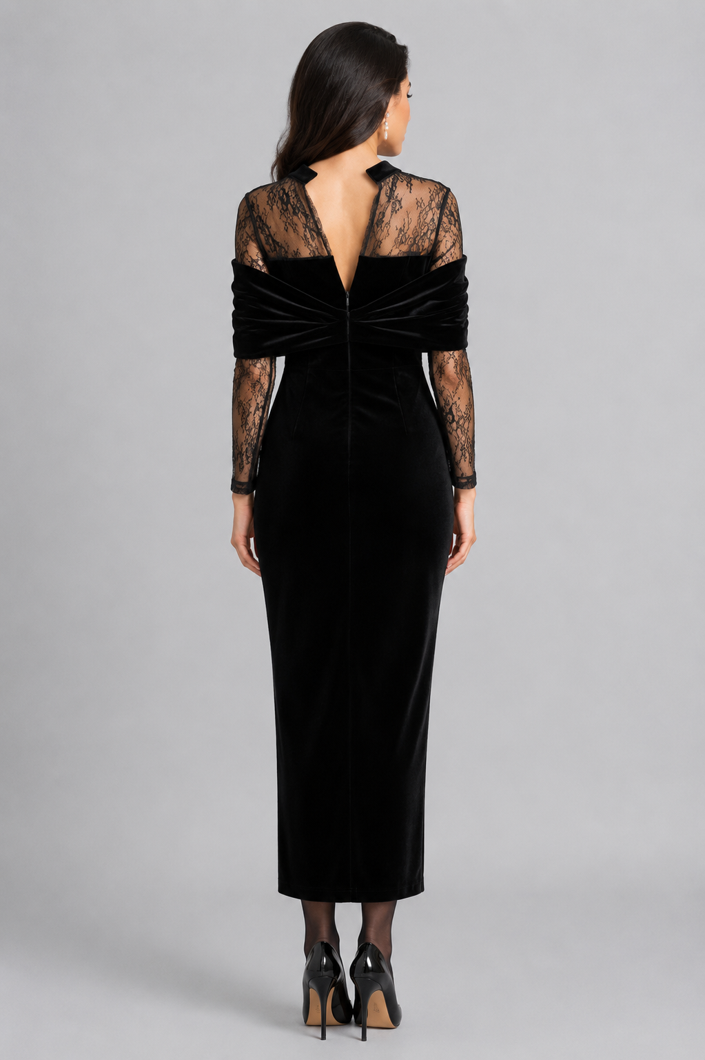 ELSKE | Midikleid mit transparenten Spitzenärmeln