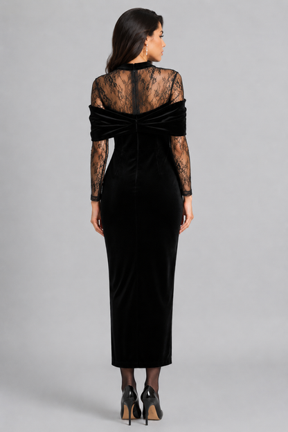 ELSKE | Midikleid mit transparenten Spitzenärmeln