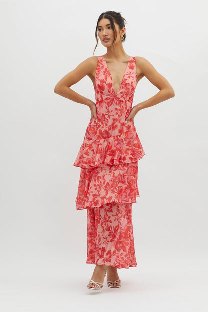 LISA | Florales Volant Maxi-Kleid