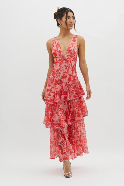 LISA | Florales Volant Maxi-Kleid