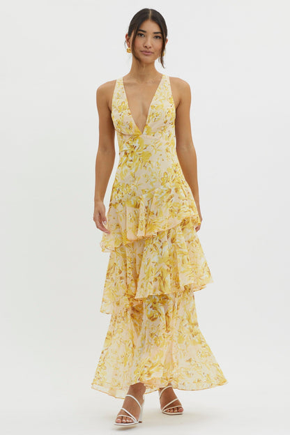 LISA | Florales Volant Maxi-Kleid
