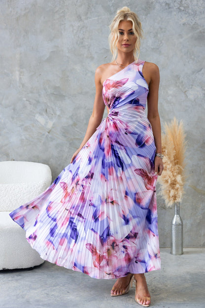 ELLA | Ein-Schulter-Plissee-Midikleid
