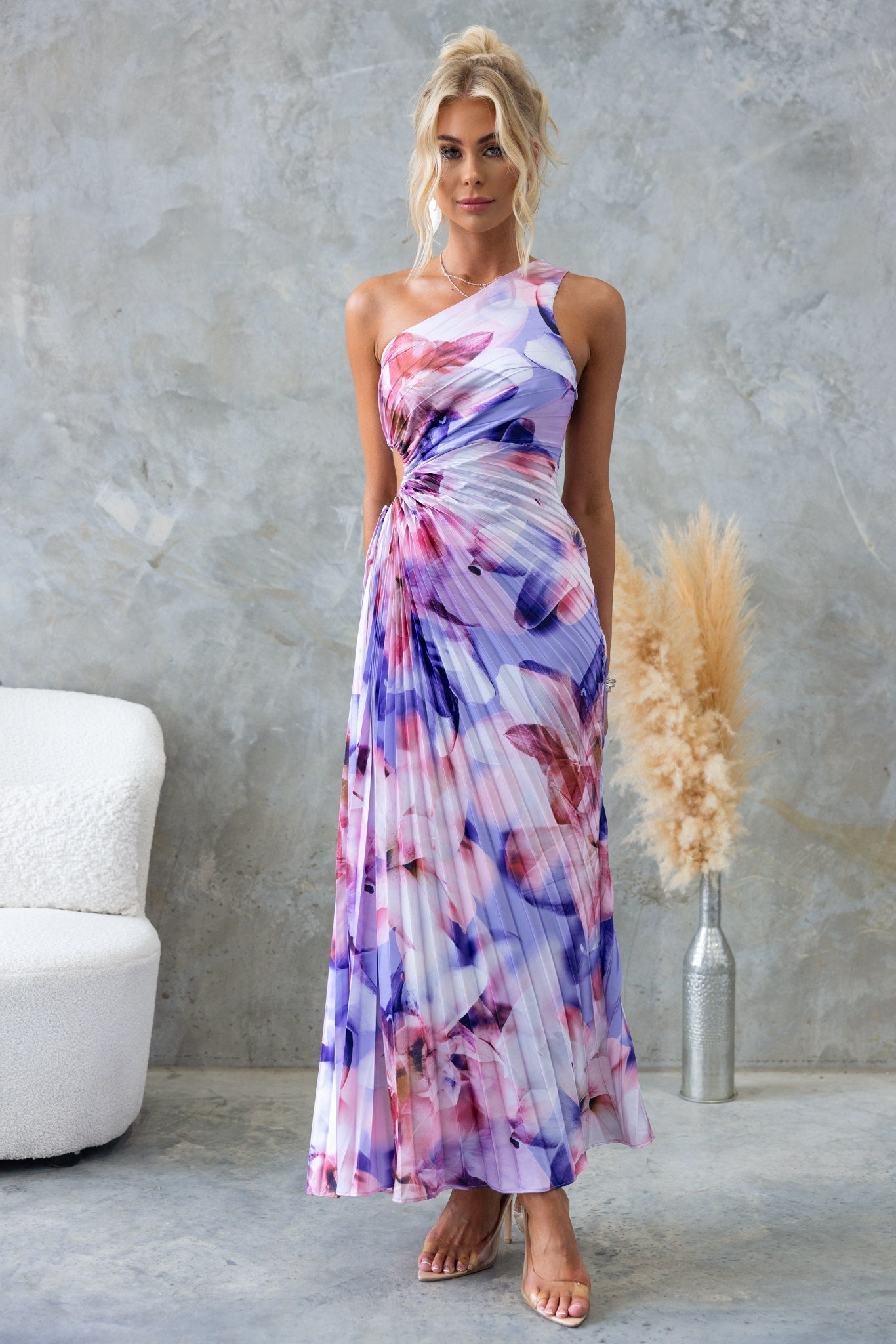 ELLA | Ein-Schulter-Plissee-Midikleid
