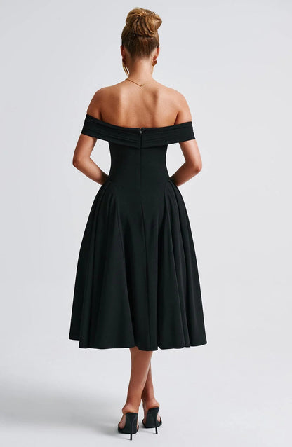 ELENA | Stilvolles schulterfreies Midi-Kleid
