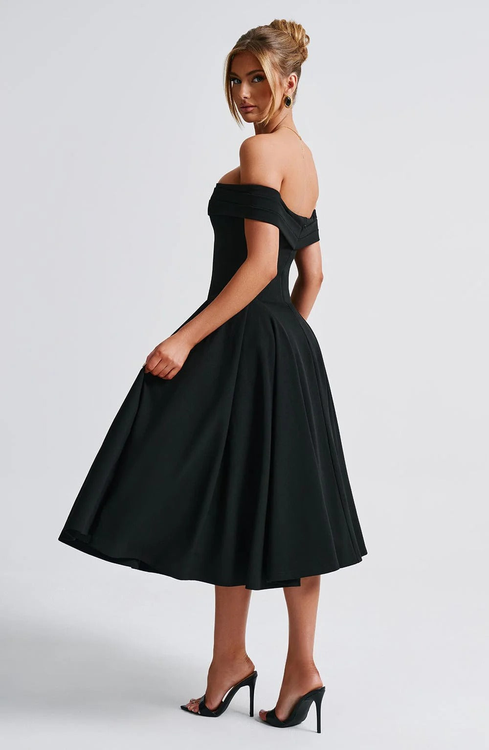 ELENA | Stilvolles schulterfreies Midi-Kleid