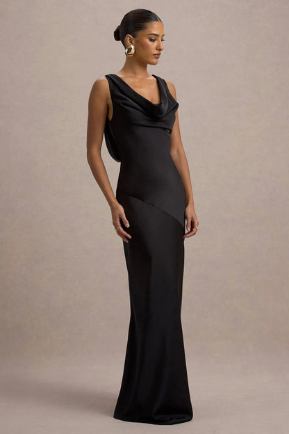 LENA | Minimalistisches Maxikleid mit drapiertem Ausschnitt