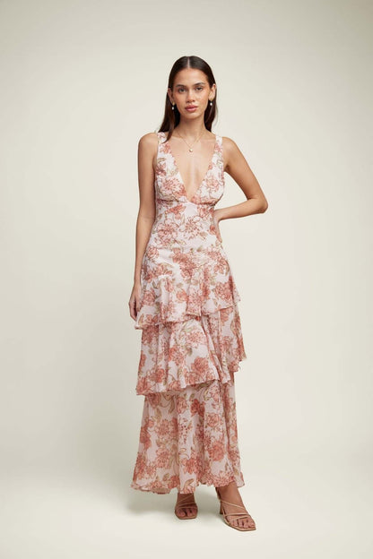 LISA | Florales Volant Maxi-Kleid
