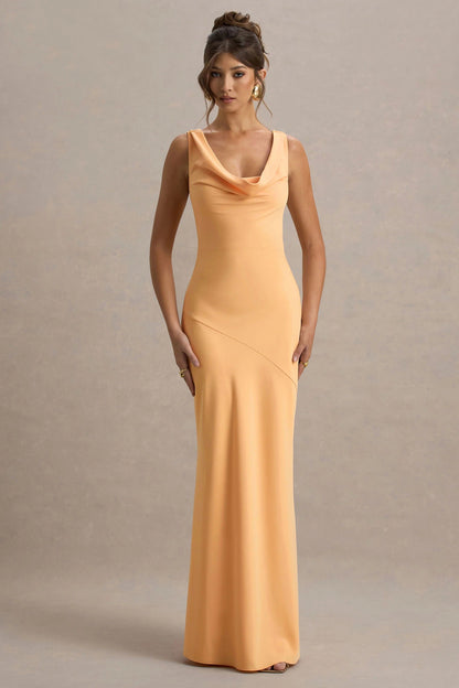 LENA | Minimalistisches Maxikleid mit drapiertem Ausschnitt