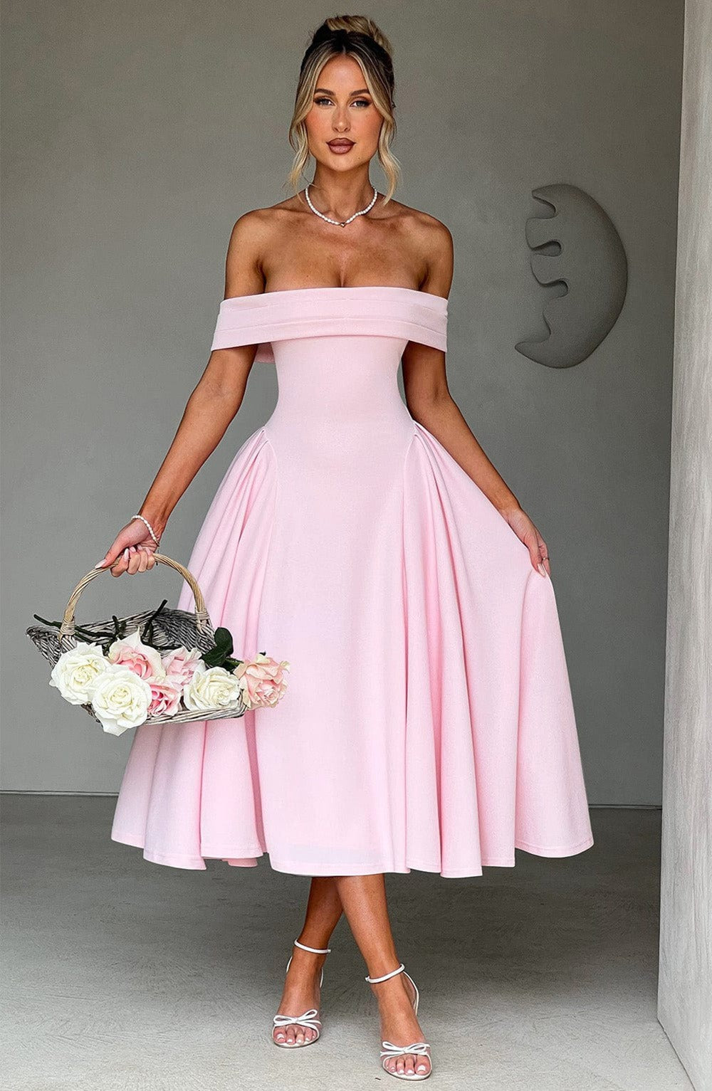 ELENA | Stilvolles schulterfreies Midi-Kleid