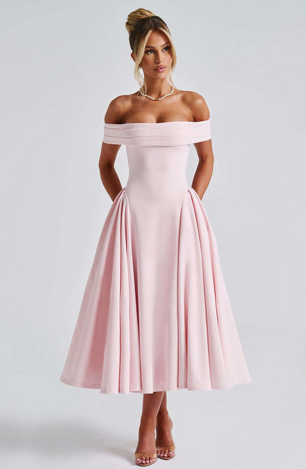 ELENA | Stilvolles schulterfreies Midi-Kleid