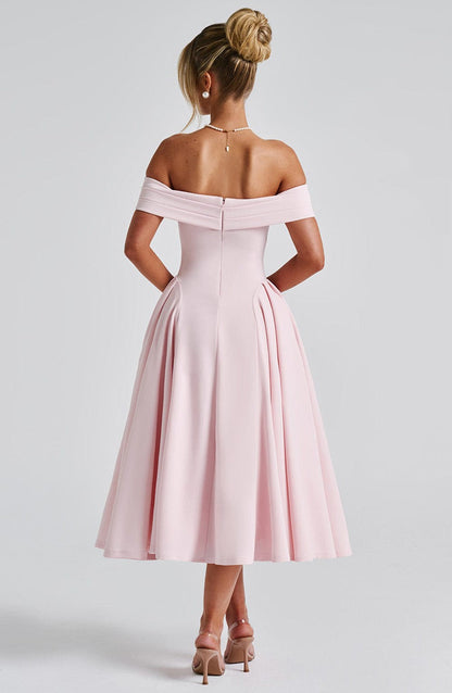 ELENA | Stilvolles schulterfreies Midi-Kleid