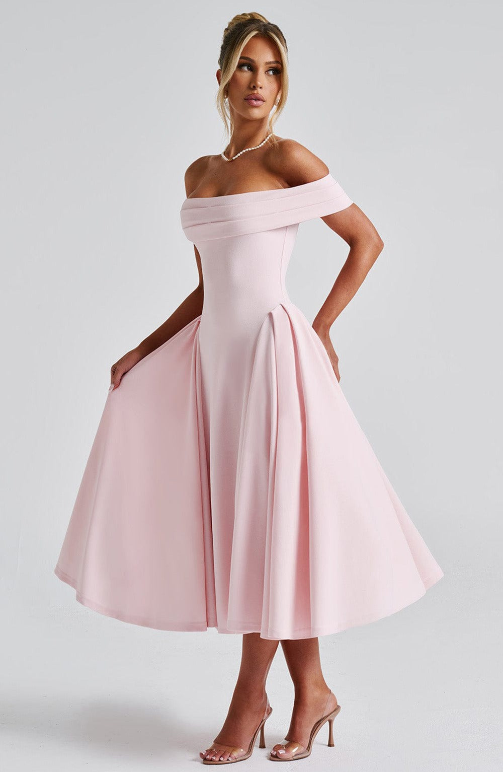 ELENA | Stilvolles schulterfreies Midi-Kleid
