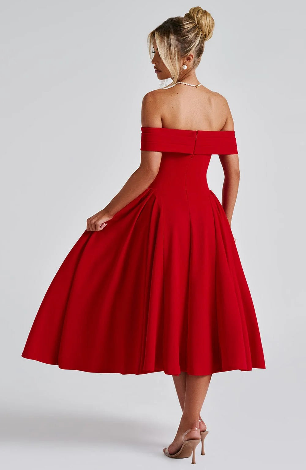 ELENA | Stilvolles schulterfreies Midi-Kleid