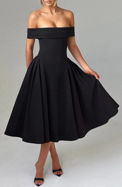 ELENA | Stilvolles schulterfreies Midi-Kleid