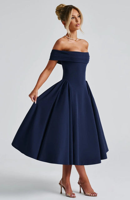 ELENA | Stilvolles schulterfreies Midi-Kleid