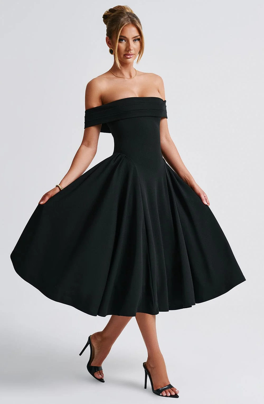ELENA | Stilvolles schulterfreies Midi-Kleid