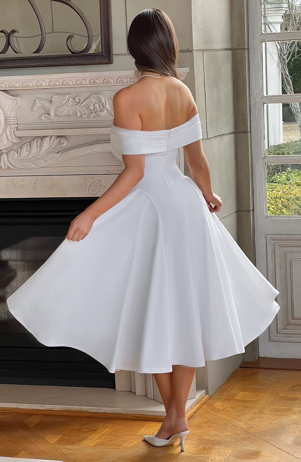 ELENA | Stilvolles schulterfreies Midi-Kleid