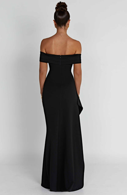 KIM | Schulterfreies Satin-Maxikleid
