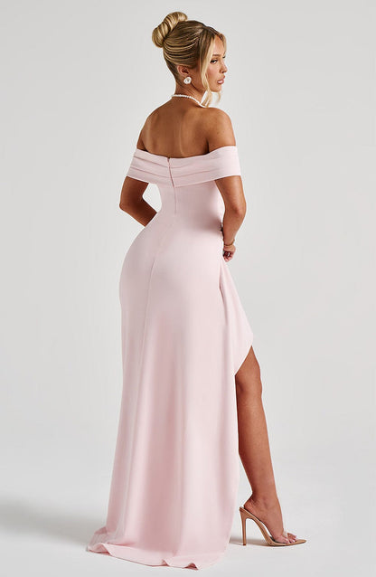 KIM | Schulterfreies Satin-Maxikleid
