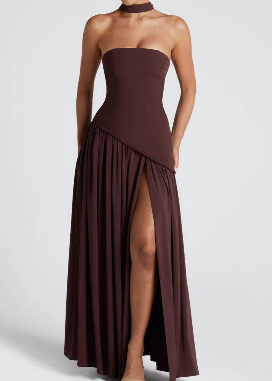 LINA | Trägerloses Maxikleid mit hohem Schlitz
