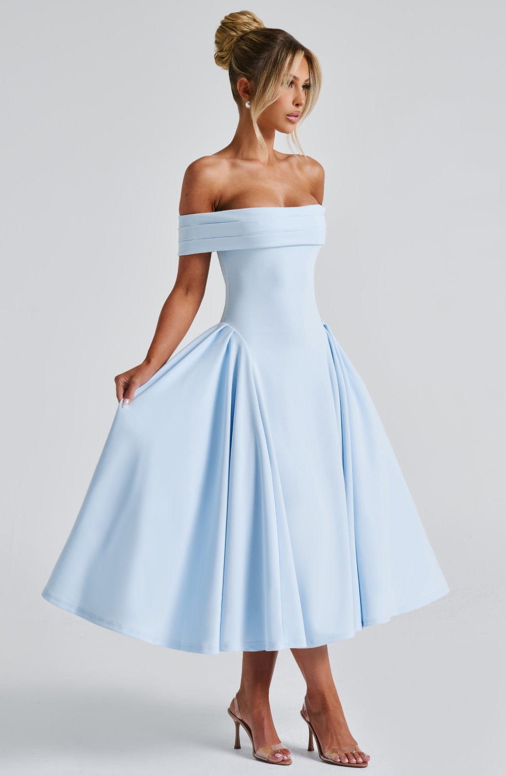 ELENA | Stilvolles schulterfreies Midi-Kleid