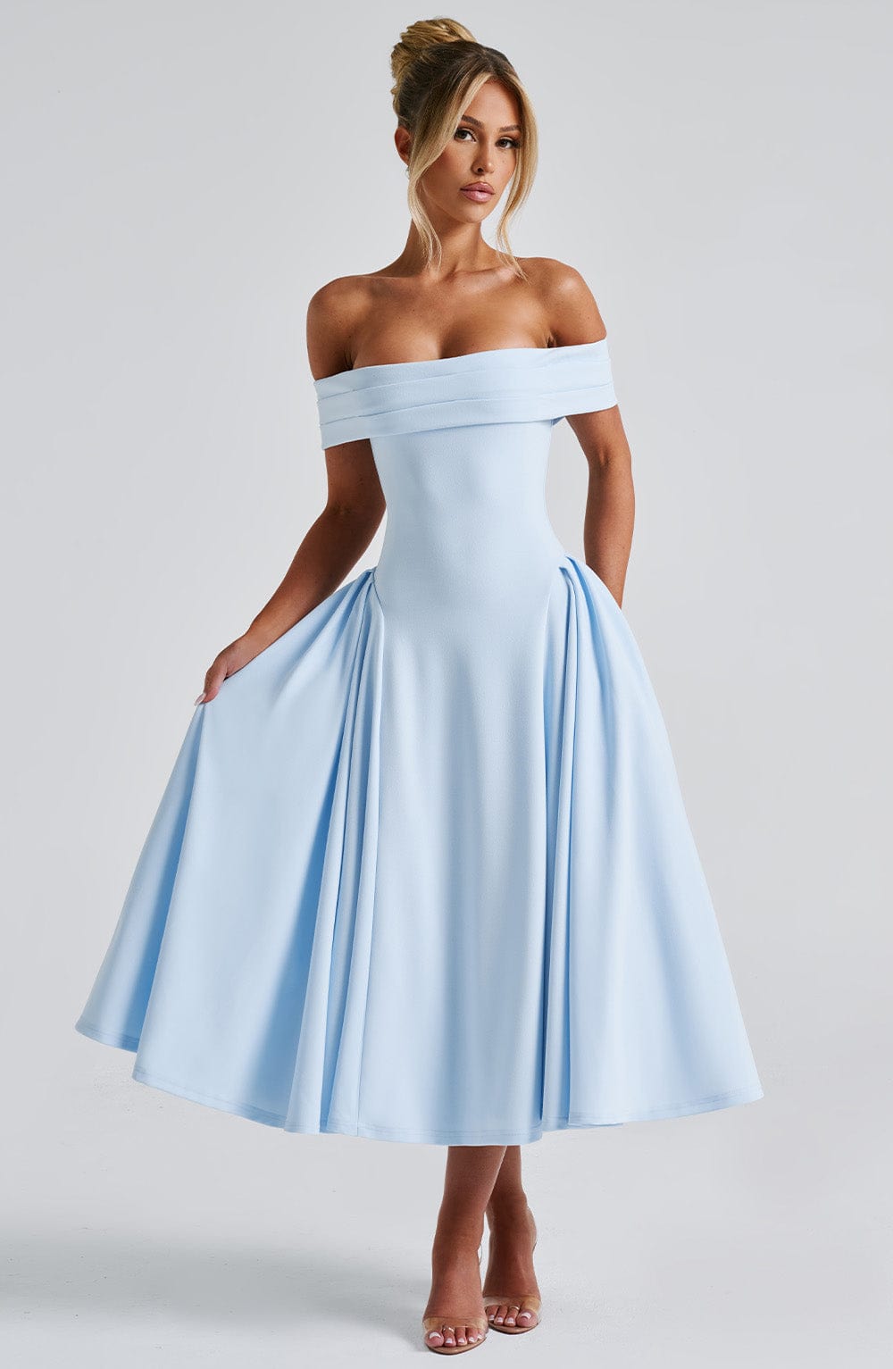 ELENA | Stilvolles schulterfreies Midi-Kleid