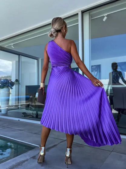 ELLA | Ein-Schulter-Plissee-Midikleid