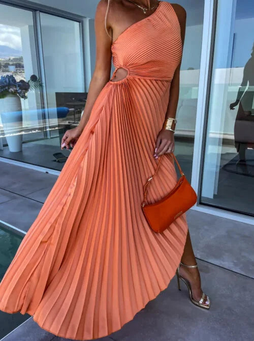 ELLA | Ein-Schulter-Plissee-Midikleid