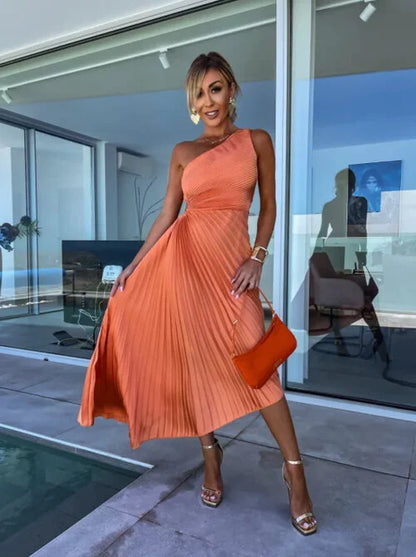 ELLA | Ein-Schulter-Plissee-Midikleid
